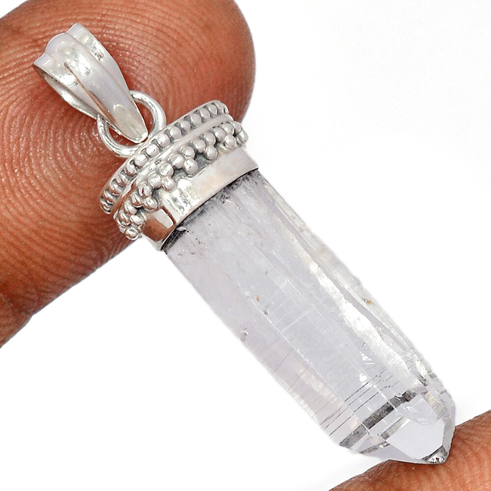 Natural Lemurian Quartz 925 Sterling Silver Pendant Point CP63247