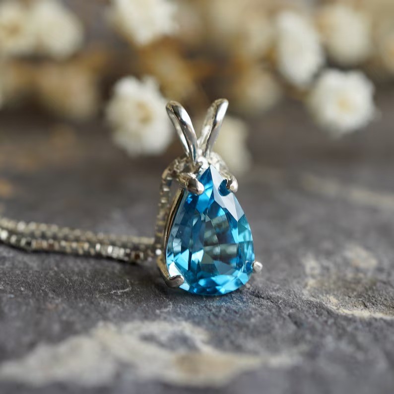Natural London Blue Topaz Pendant 925 Silver Pendant 16″ Chain Necklace Gift