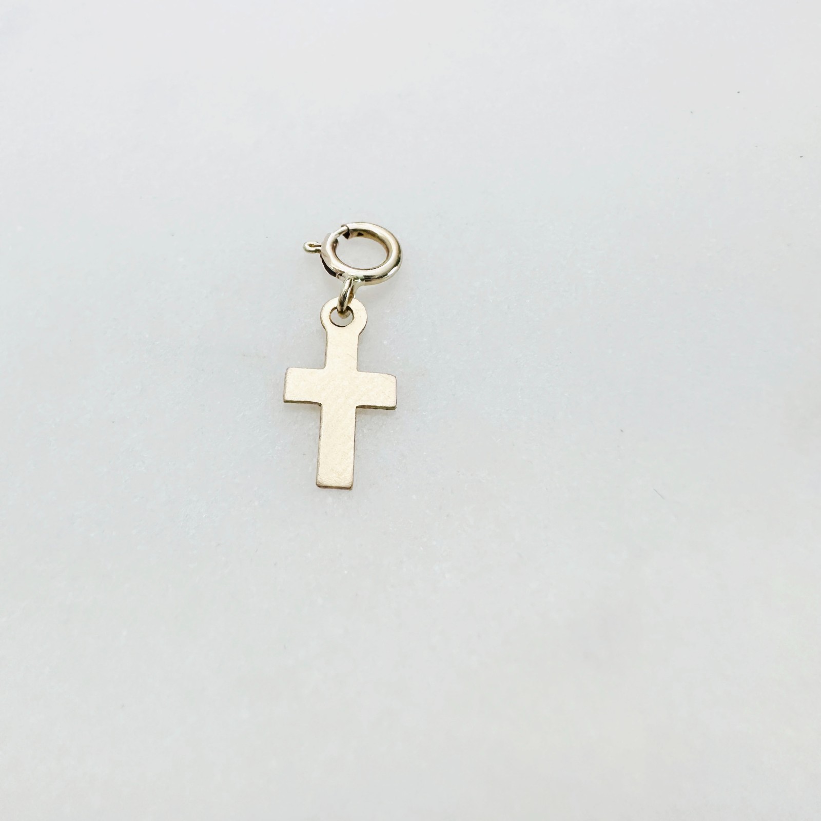 14K Solid Yellow Gold 10mm Mini Petite Cross Charm Pendant w/Spring Clasp