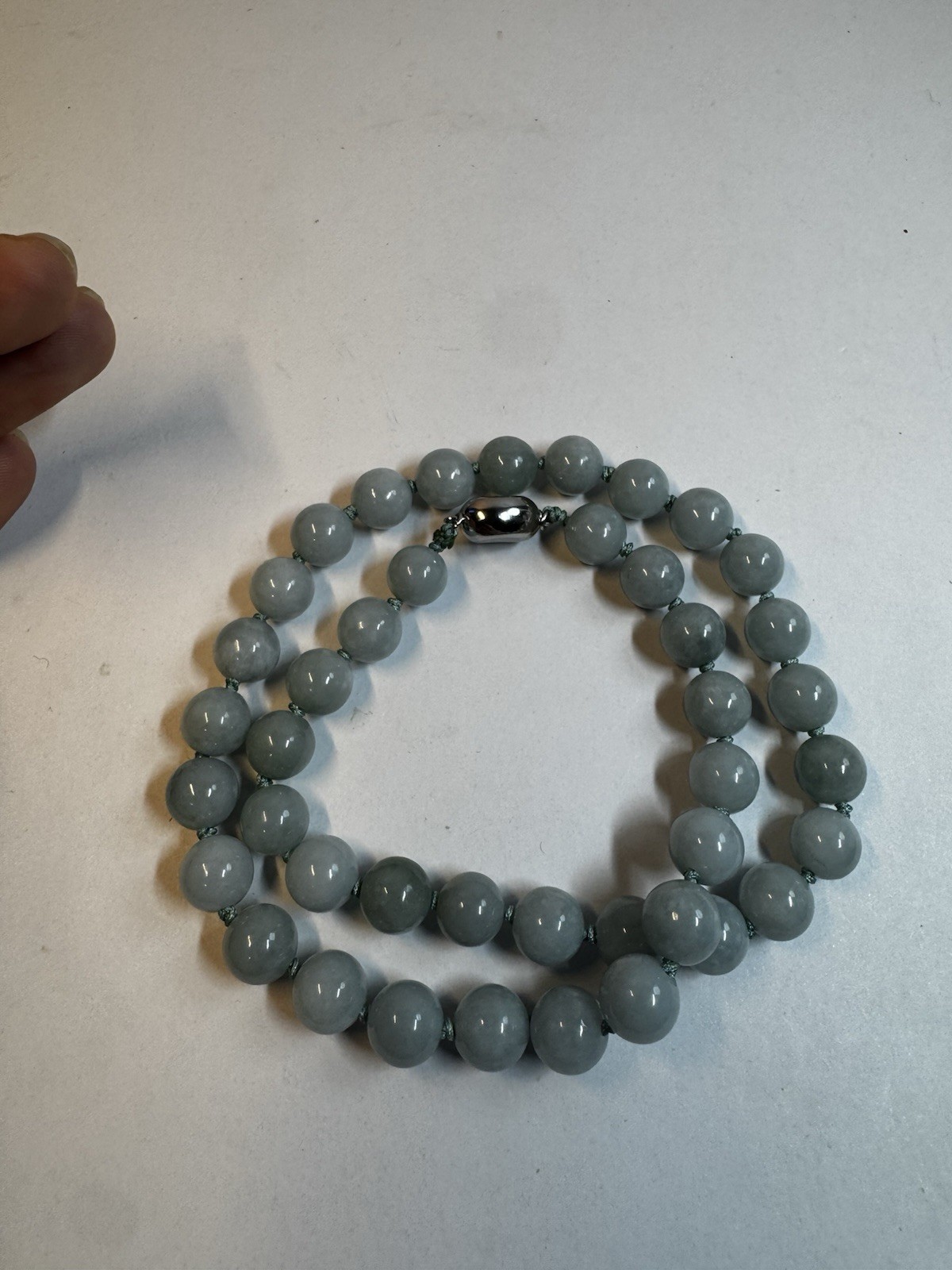 9mm blue jadeite Jade Round beaded necklace 925 sterling silver clasp new