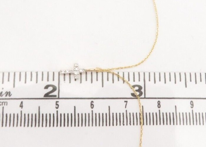 14K SOLID YELLOW GOLD TINY NATURAL DIAMOND CROSS DAINTY PENDANT NECKLACE MINI