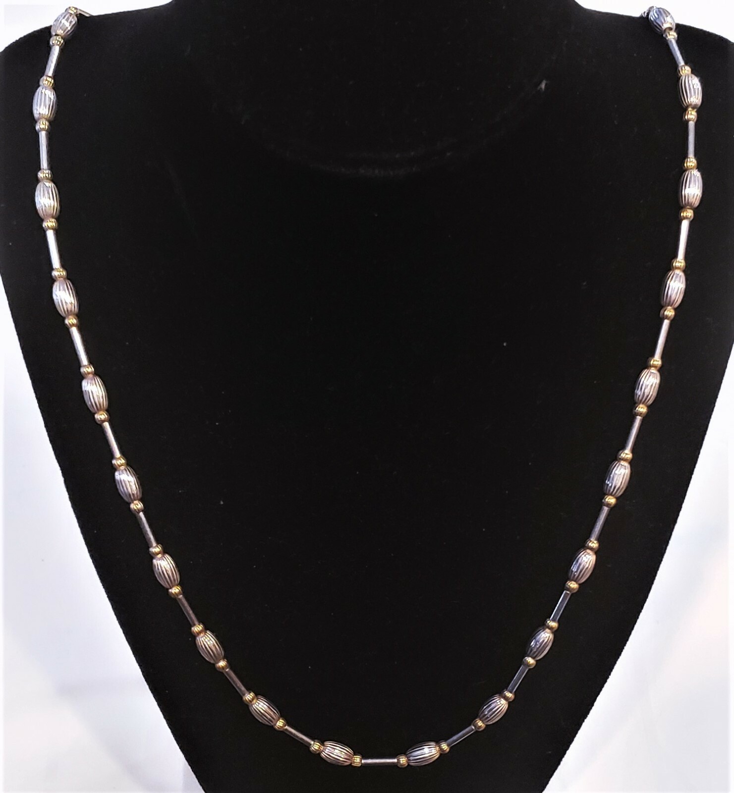 Designer Signed Sterling Silver Yellow Gold Beads Bar Station Necklace Italy 20g