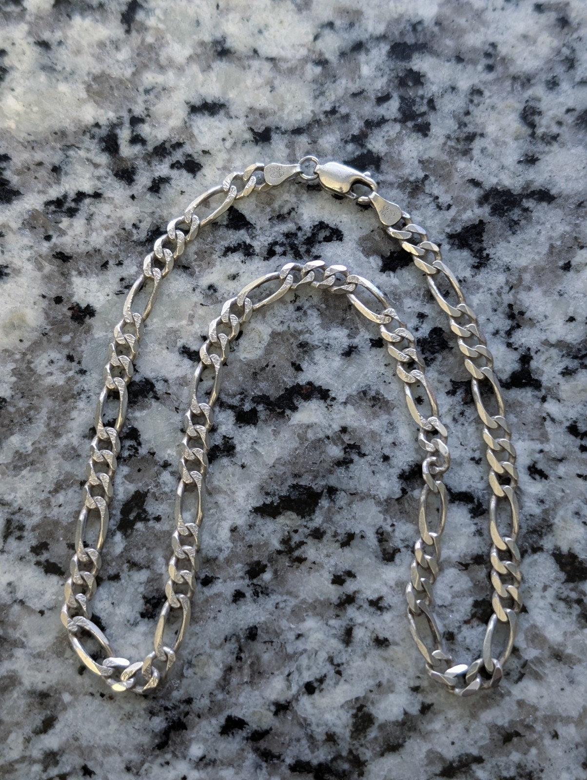 925 Sterling Silver Figaro QGI Italy Link Chain 16.5 In Long 5.6 mm Wide, 18.5 g