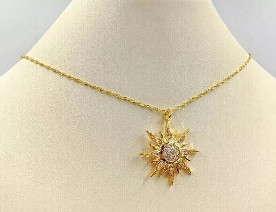 2 Ct Round Cut Lab Created Diamond Sun Pendant Necklace 14k Yellow Gold Plated