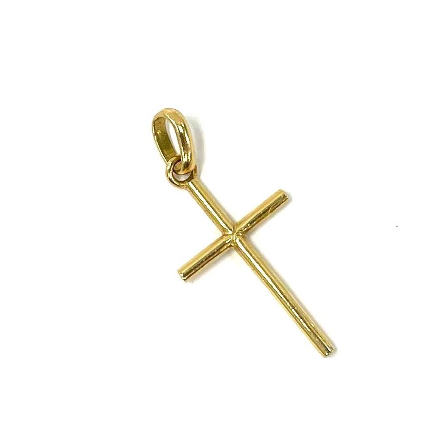 18K Yellow Gold Simple Rounded Cross Pendant, 1.25g