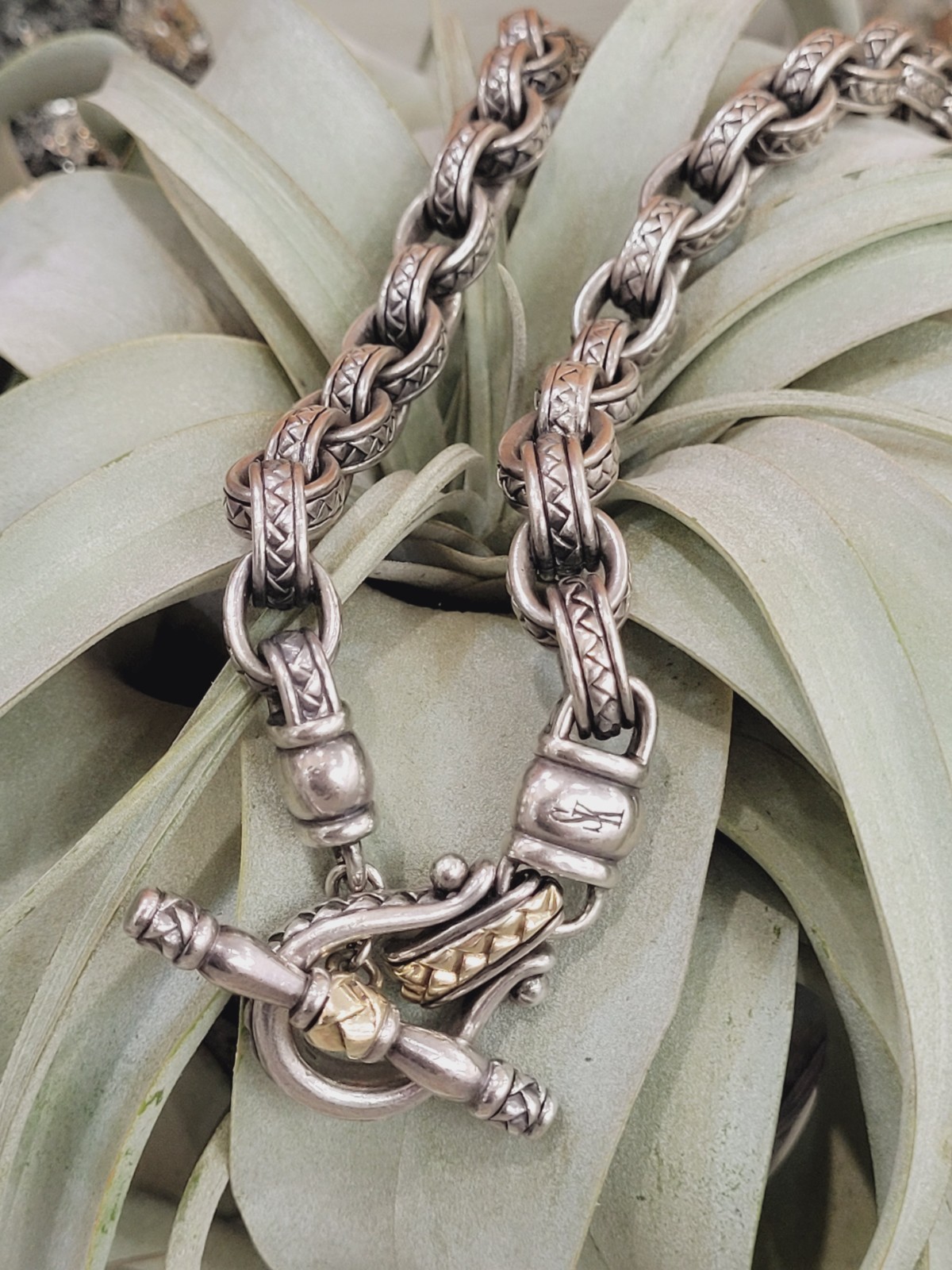 Scott Kay Two-Tone Rolo Link Sterling Silver and 18K Yellow Gold Necklace