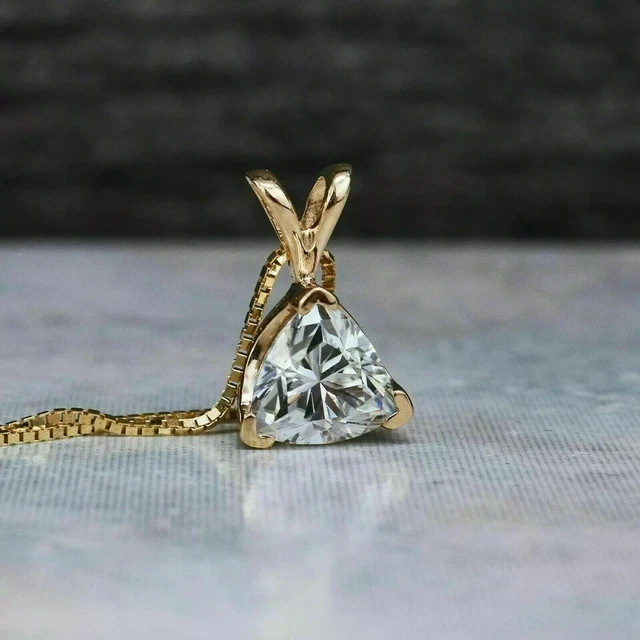 1.22Ct Trillion Cut Lab-Created Diamond Solitaire Pendant 14k Yellow Gold Plated