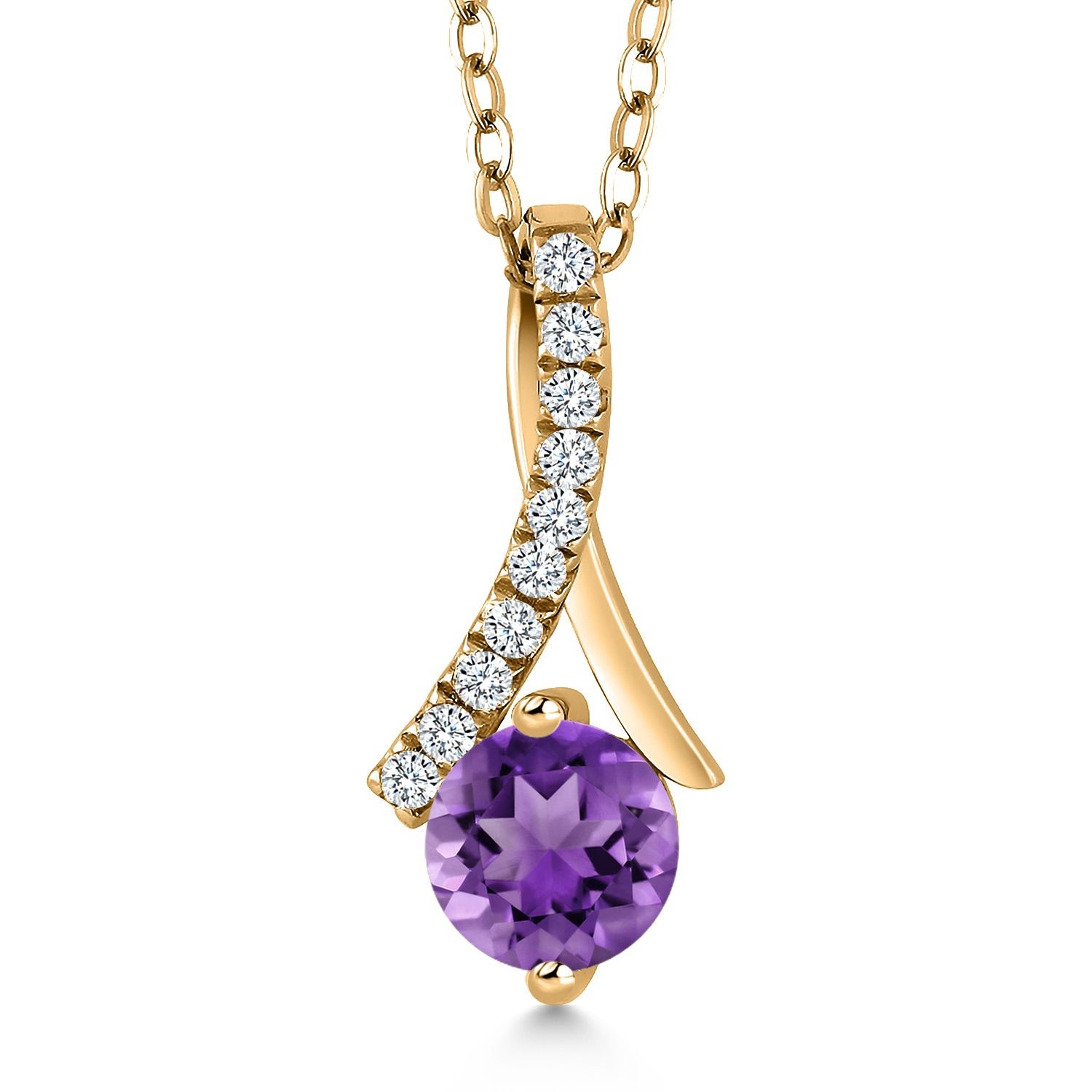 18K Yellow Gold Round 6MM Gemstone Birthstone Pendant Necklace For Women with