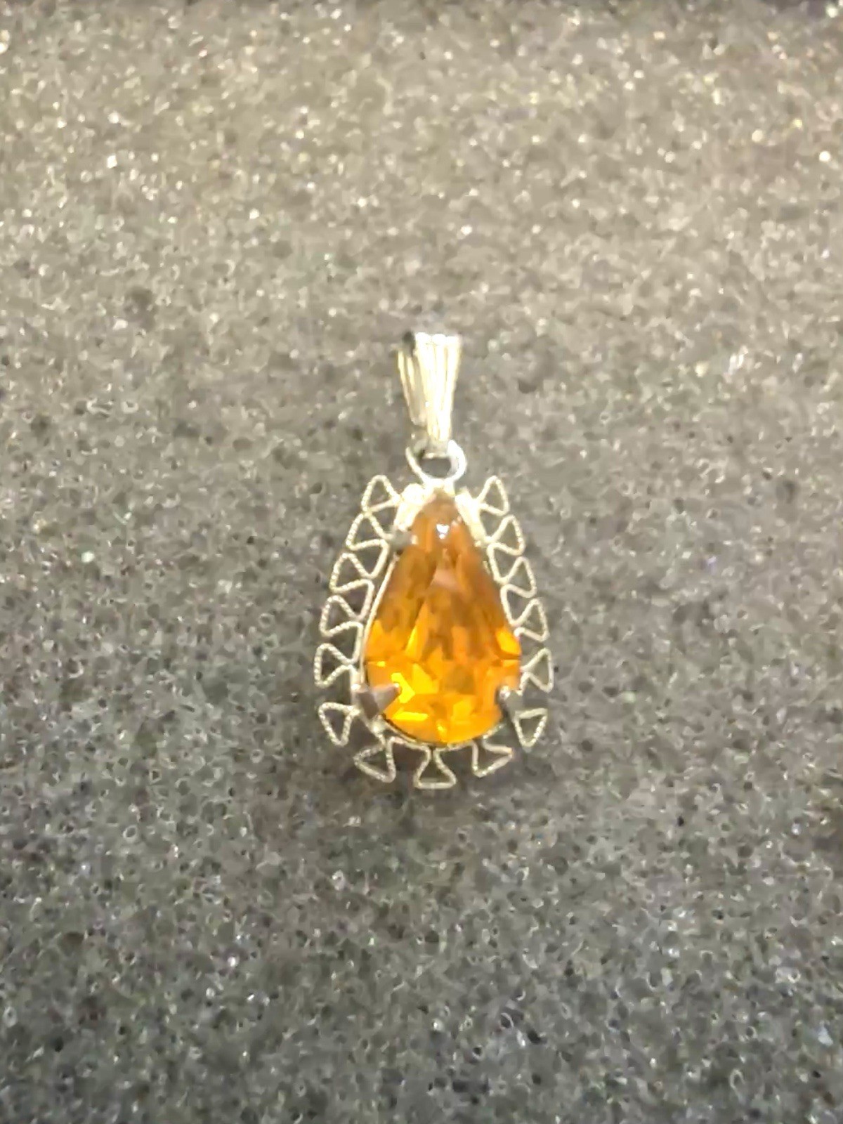 925 Sterling Silver Filigree Gem Citrine Pear Cut Pendant Necklace Handmade