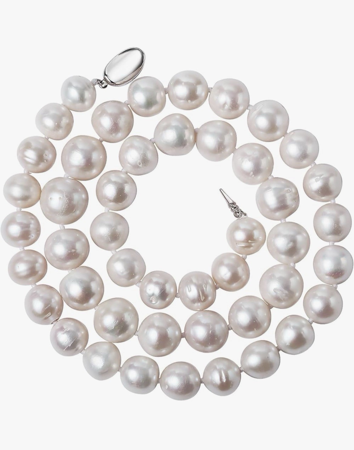 11-12mm Natural White Freshwater Cultured Pearl Necklace 925 Silver Clasp 20inch