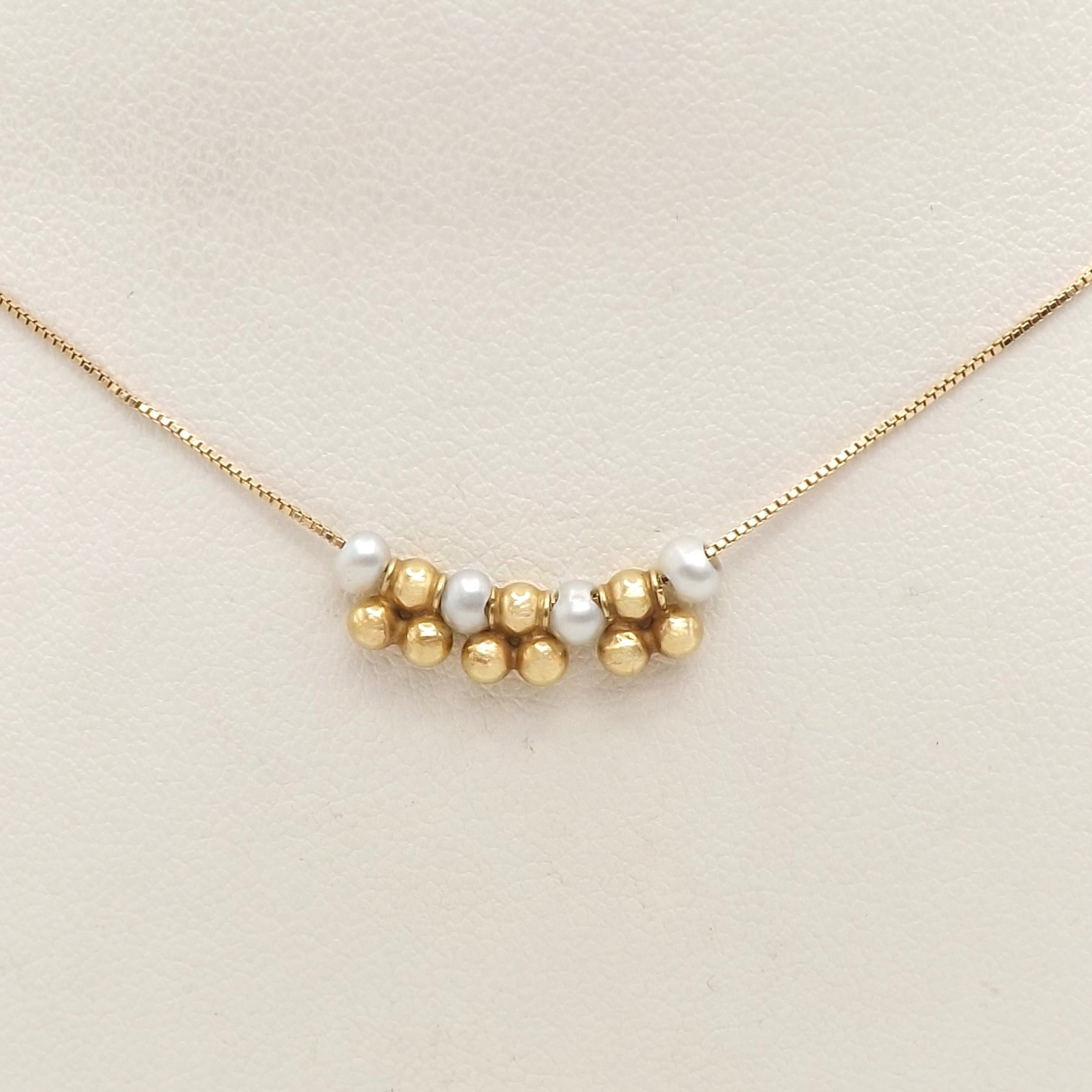 Solid 14k Gold Pearl Bead Abacus Necklace Box Chain Link 15in