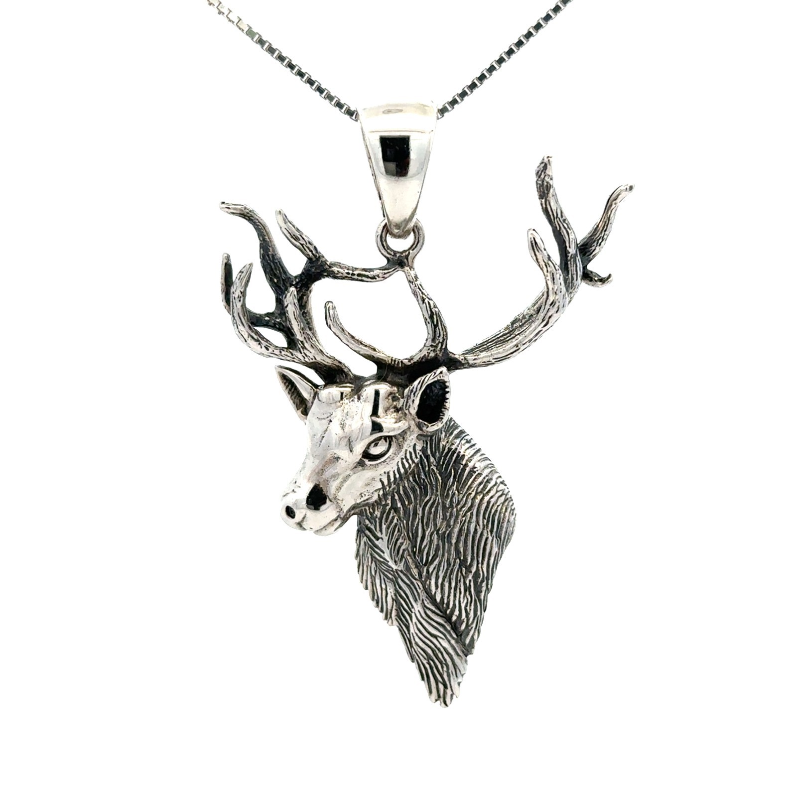 Sterling Silver Elk Head Pendant (1 1/2 x 2 1/4 Inch)