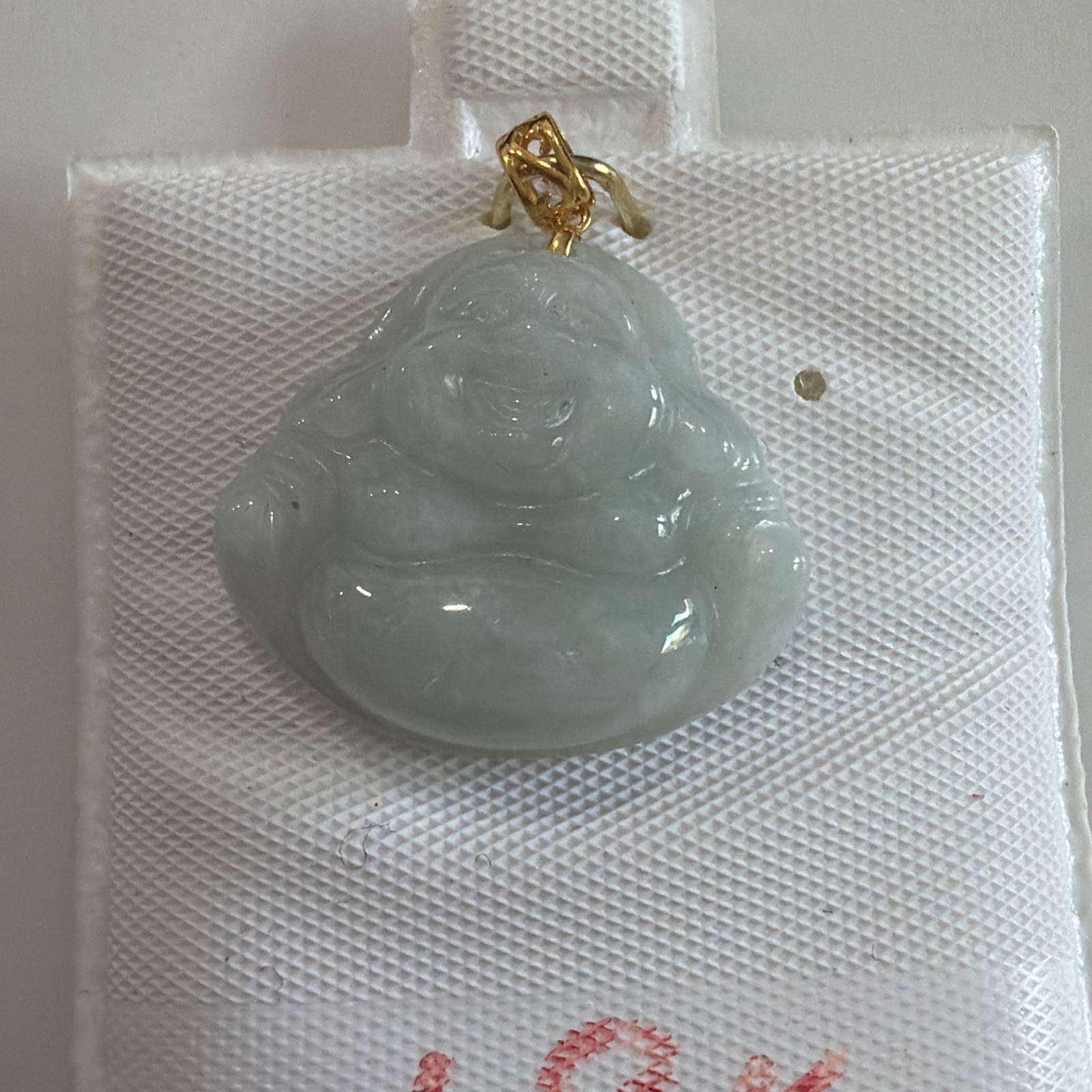 Light Green Laughing Buddha Jade Pendant (18k)
