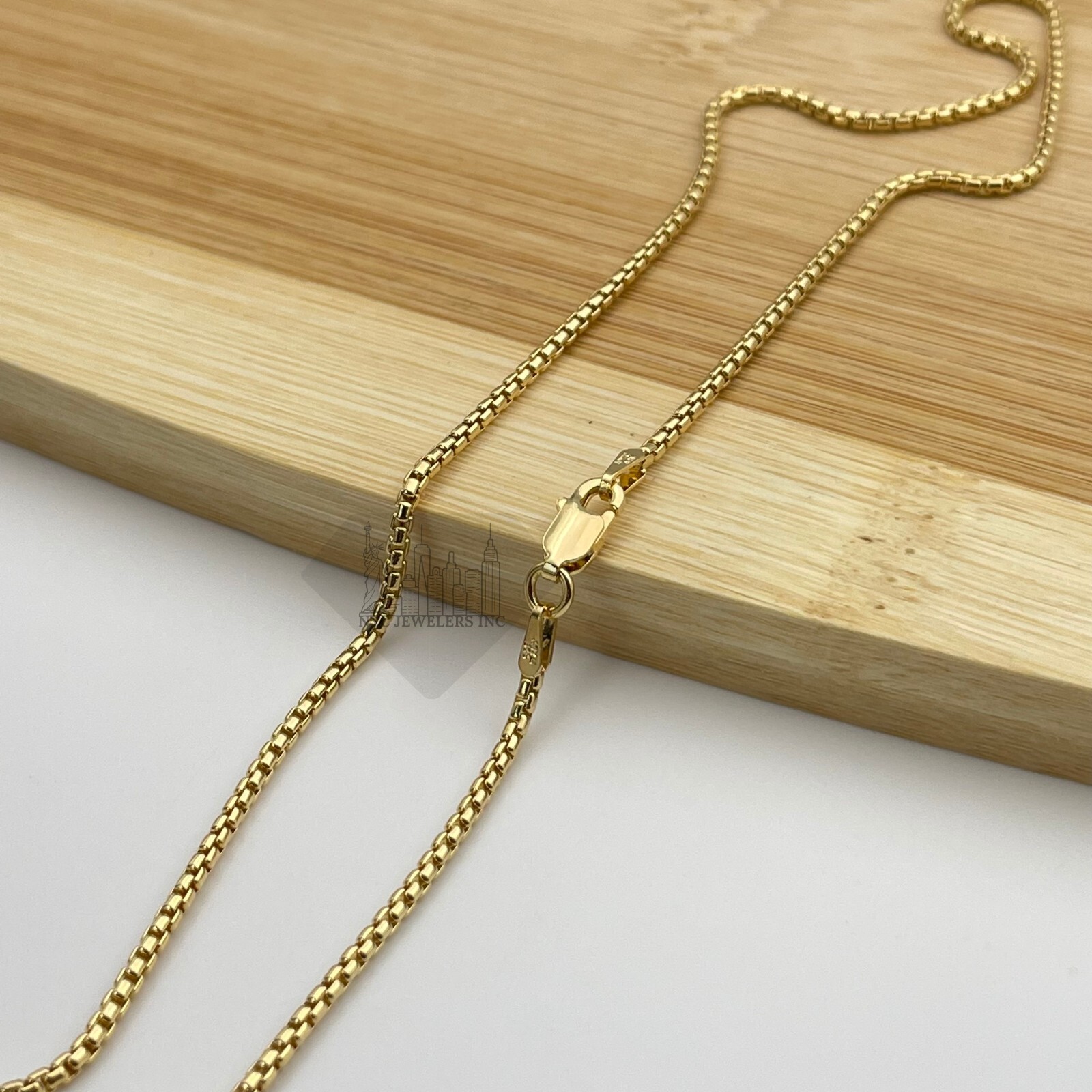 14K Gold Plated Sterling Silver Round Box Chain Necklace 925 Silver Chain 2.5MM