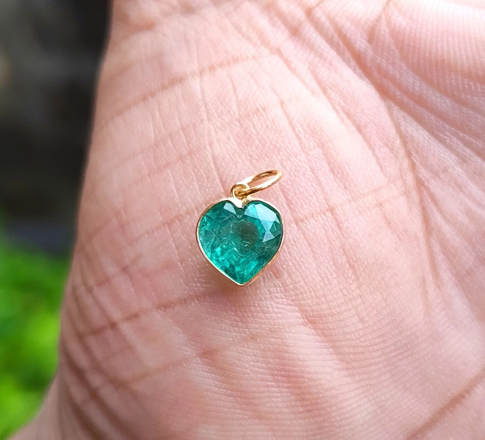 Emerald Heart Gemstone Gold Charm Pendant 18K Solid Gold Handmade Charm Pendant