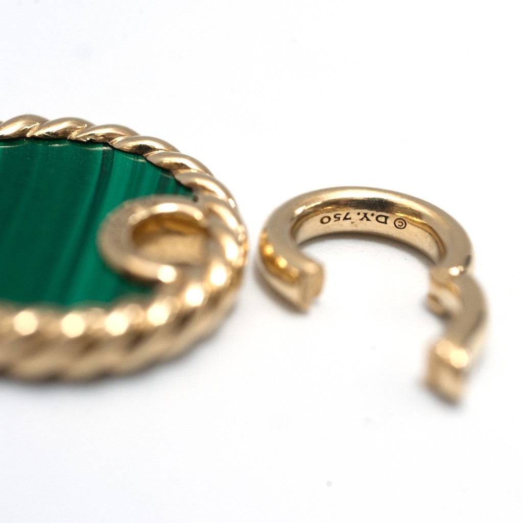 DAVID YURMAN 18K Gold & Malachite Elements Disc 15.5mm Pendant New Authentic