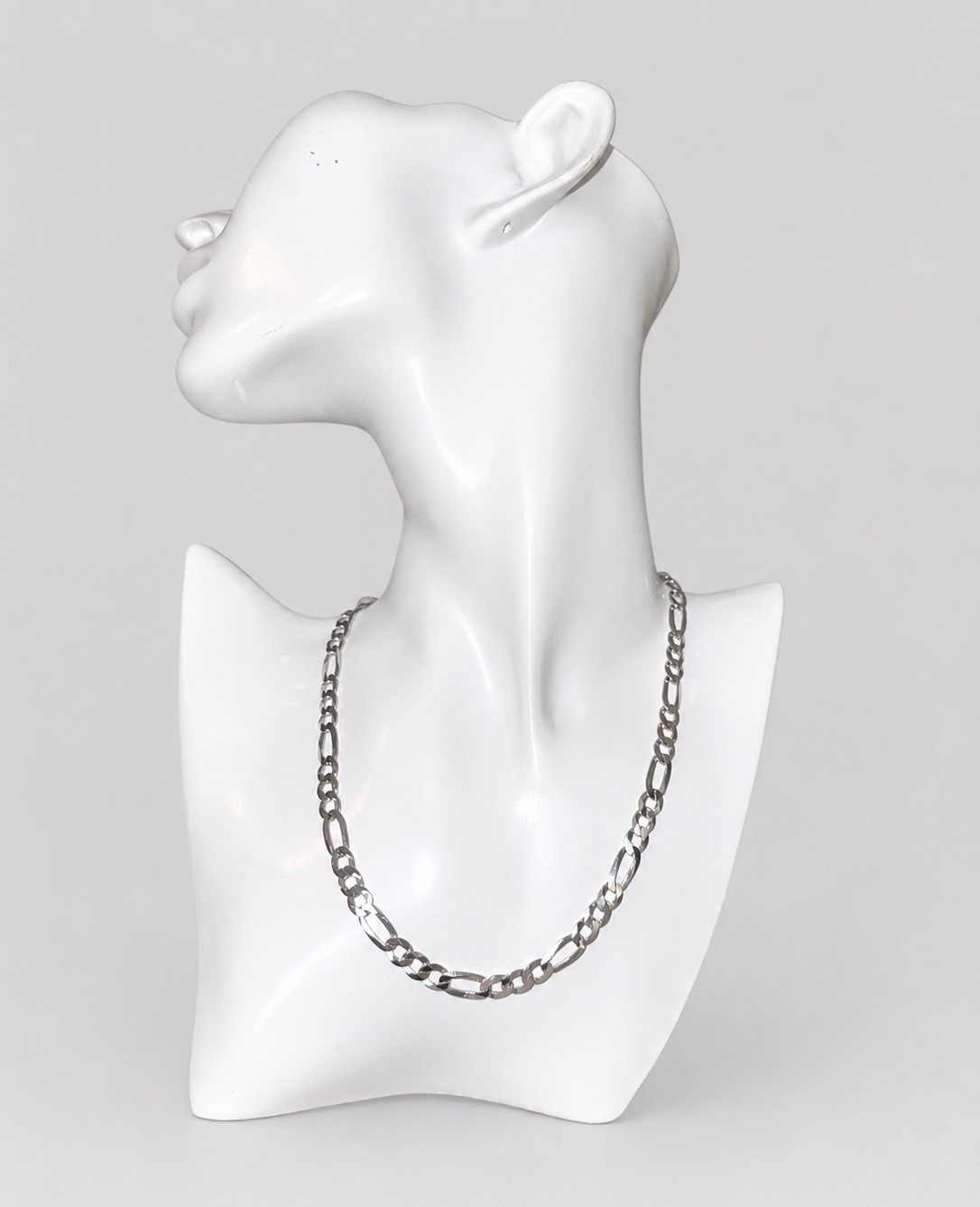Solid 925 Sterling Silver Rhodium-Plated Figaro Chain Necklace/Made in Italy 16”