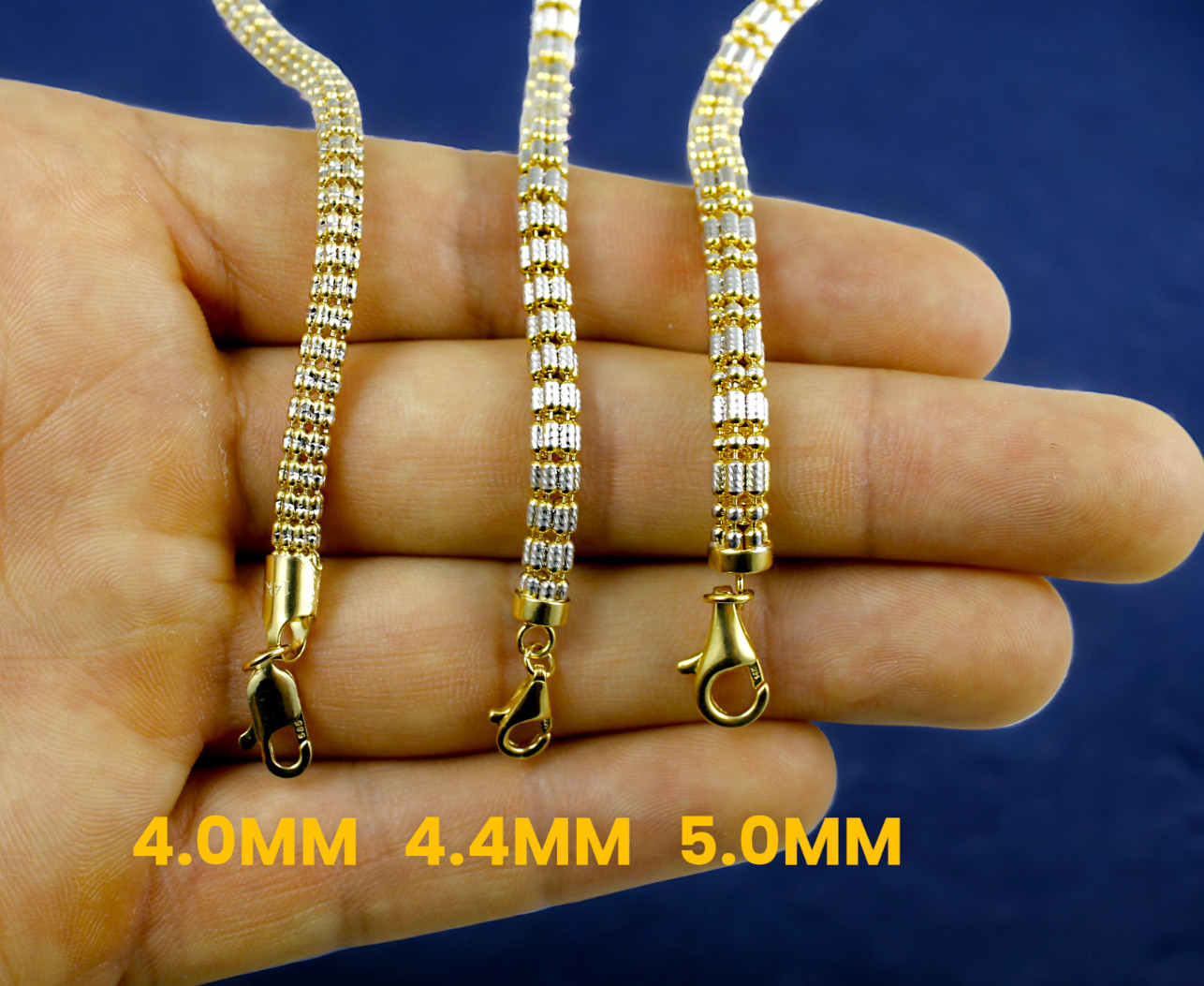 14K Yellow Gold SOLID Ice Link Pave Necklace Bracelet Chain Gold 2mm-5mm 7″-30″