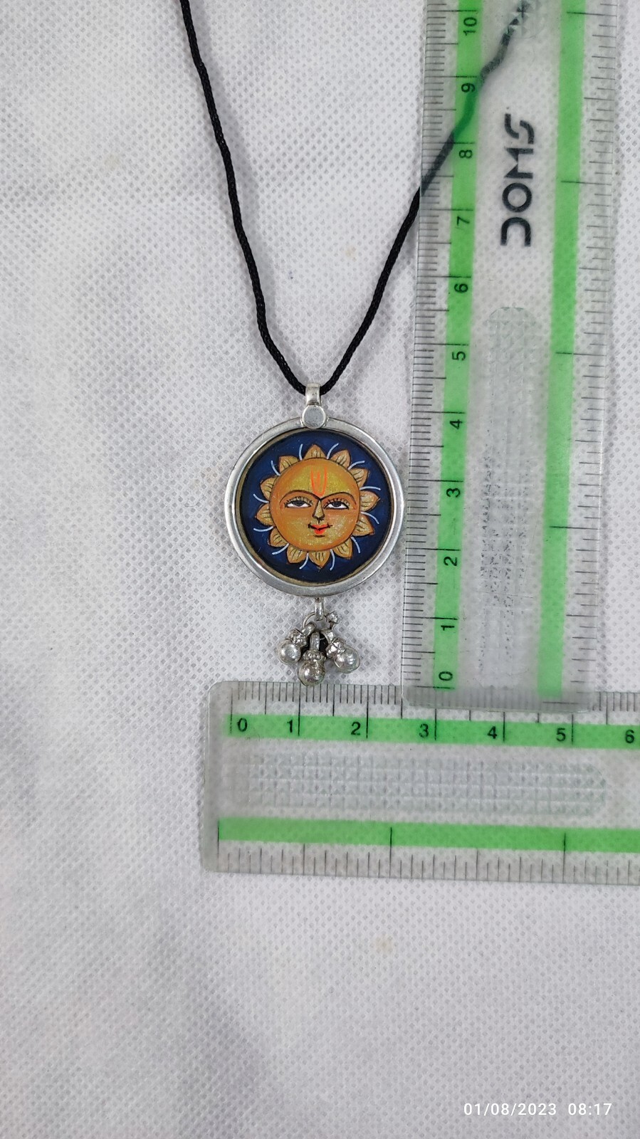 Handmad Art Painting Glass Framed 92.5 Silver Dangles Pendant Deity Sun Necklace