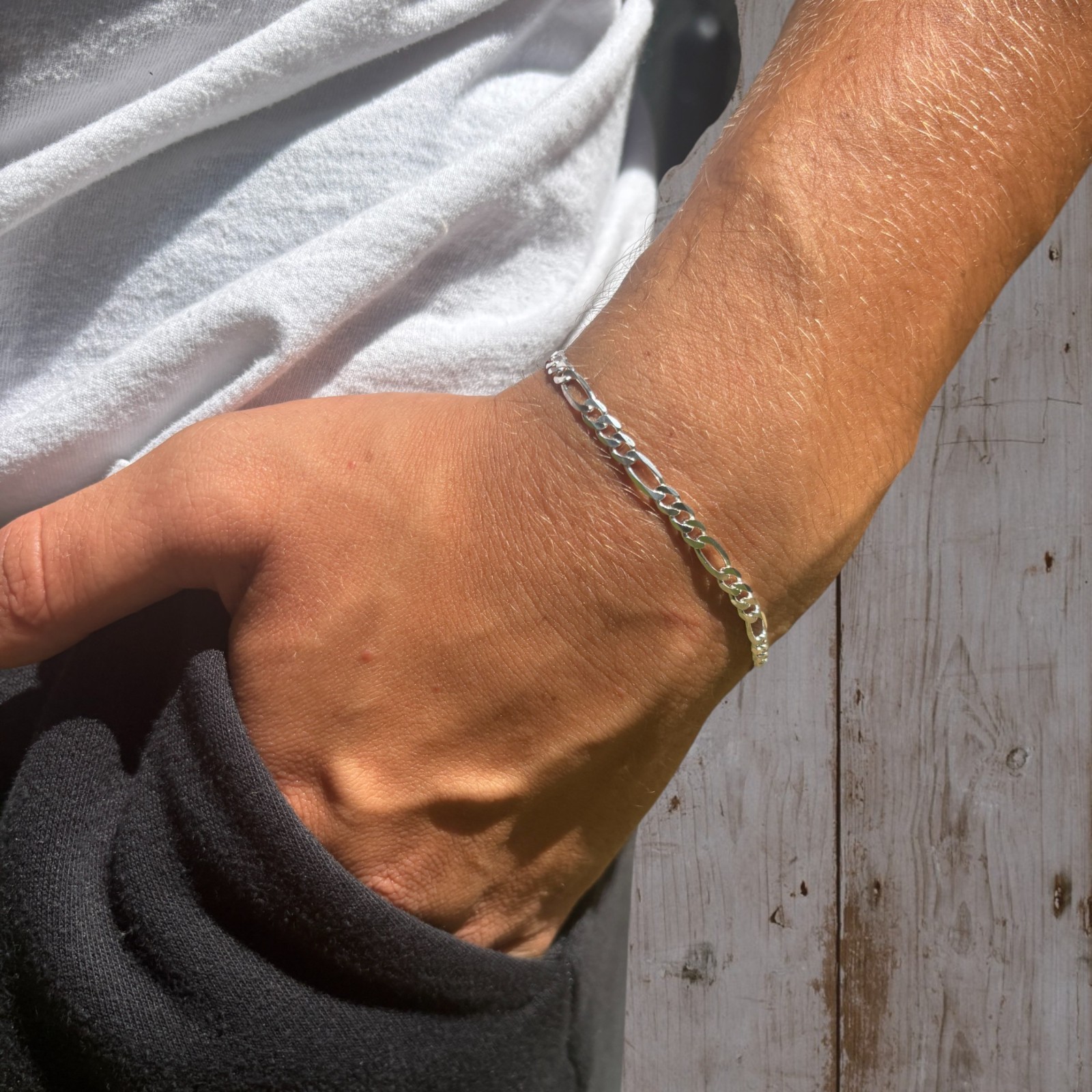 4mm Figaro Bracelet Link – Real Solid 925 Sterling Silver Or 14k Gold Vermeil