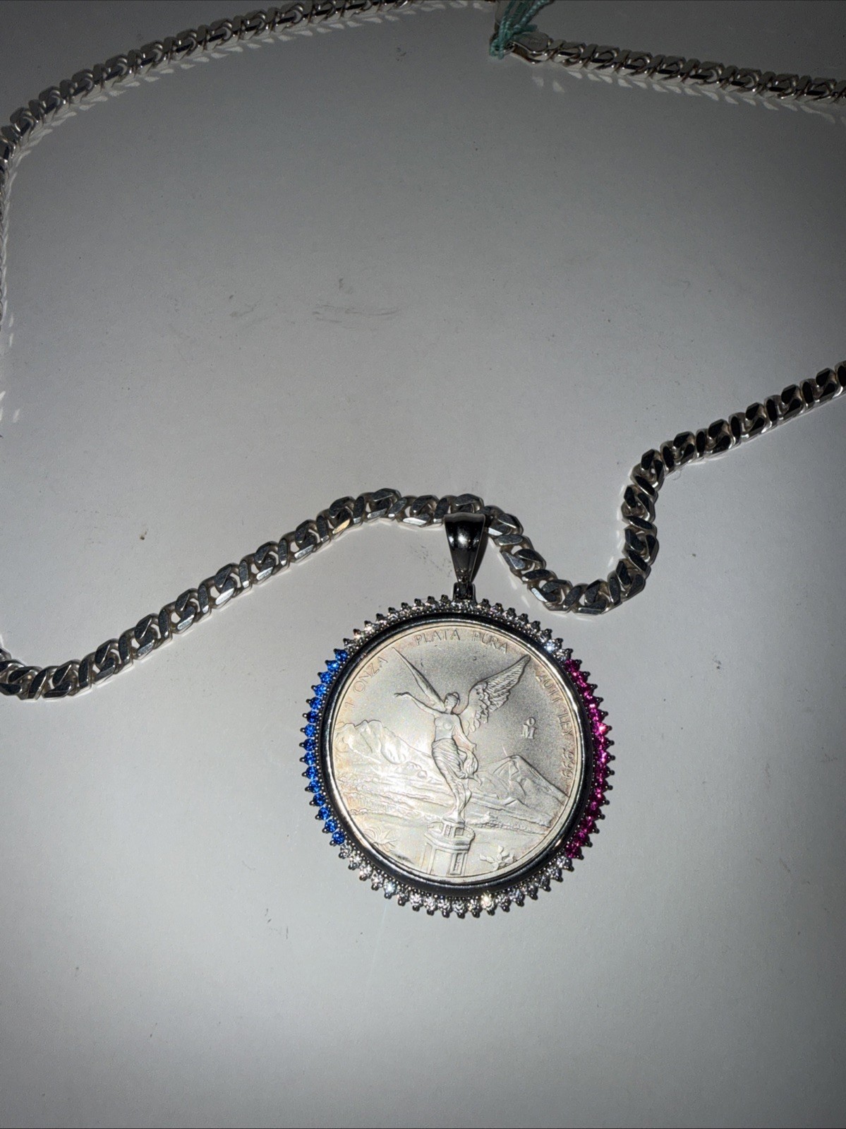 925 Sterling Silver Chain And Bezel with Mexico 1 oz Libertad Moneda Centenario