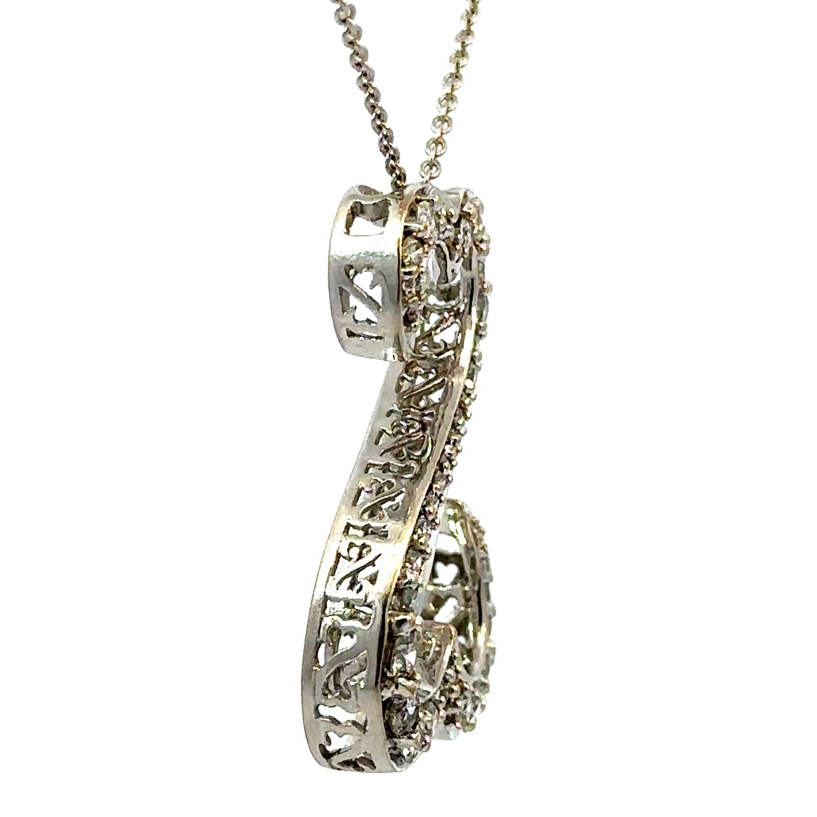 Jane Seymour 14K White Gold Diamond Open Heart Pendant With 18 Inch Chain