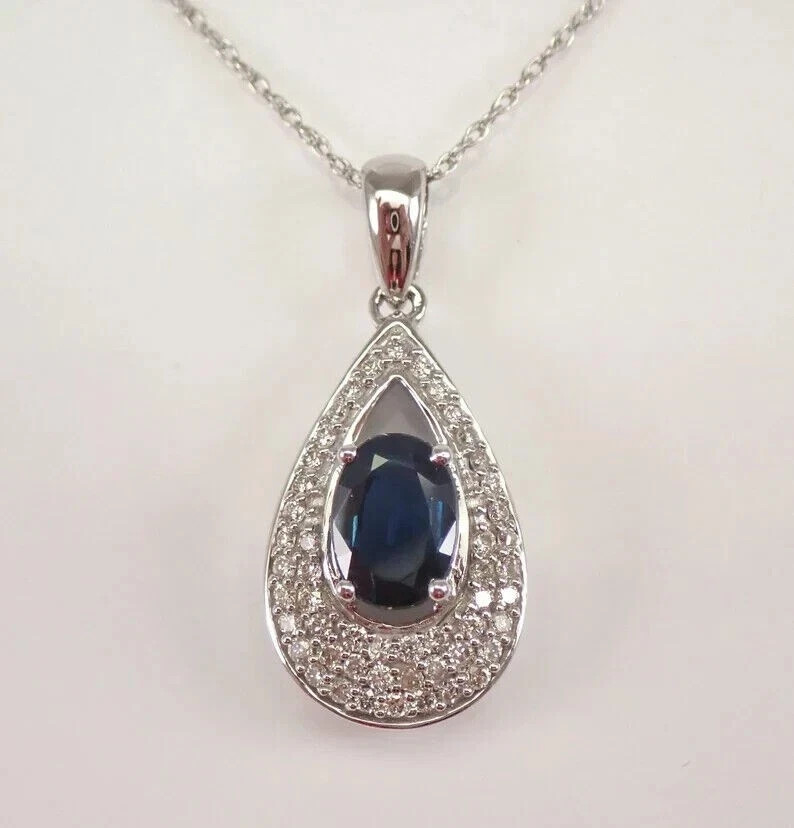 2Ct Oval Cut Lab Created Blue Sapphire Halo Pendant 14K White Gold Plated 18”