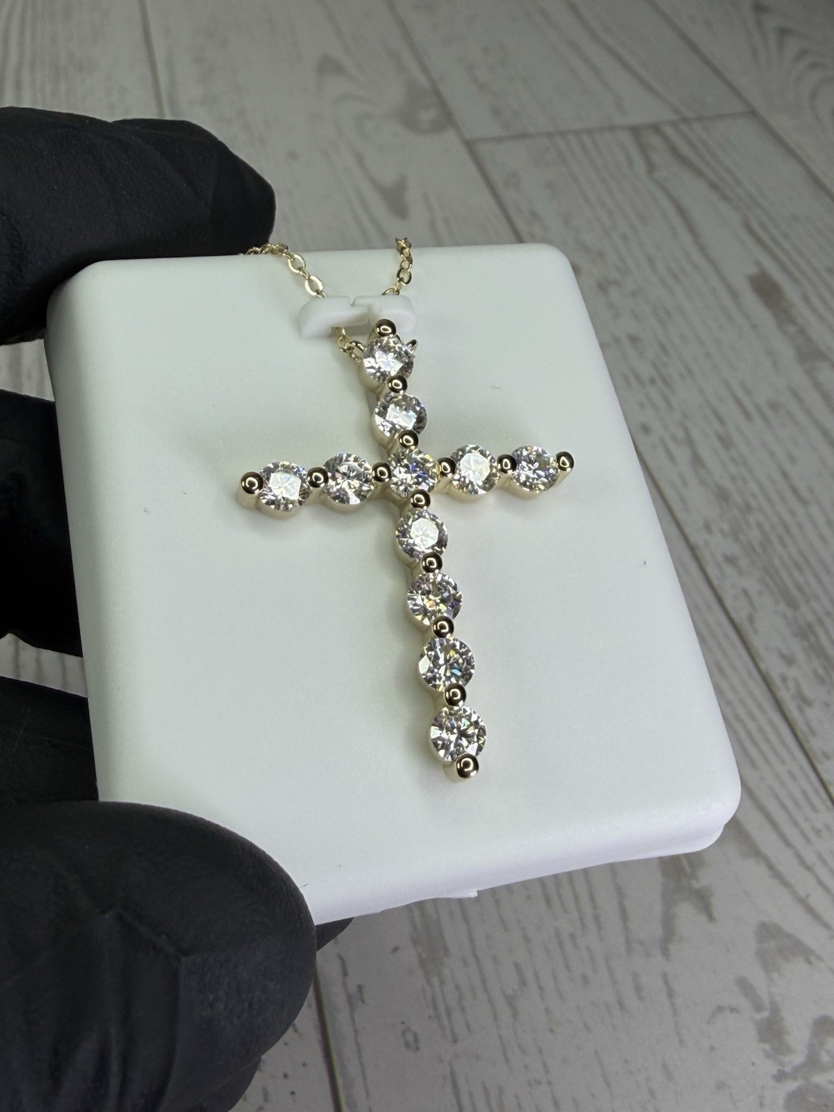 14kt Gold Vermeil/925 Sterling Silver Moissanite Cross Necklace, 2.50 CTW 16”+2”