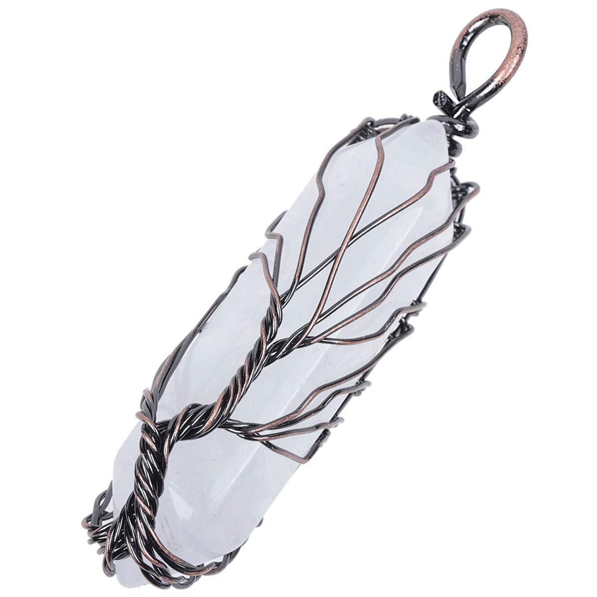 Rock Quartz Crystal Pendant Necklace for Women Men, Wire Wrapped Double Point St