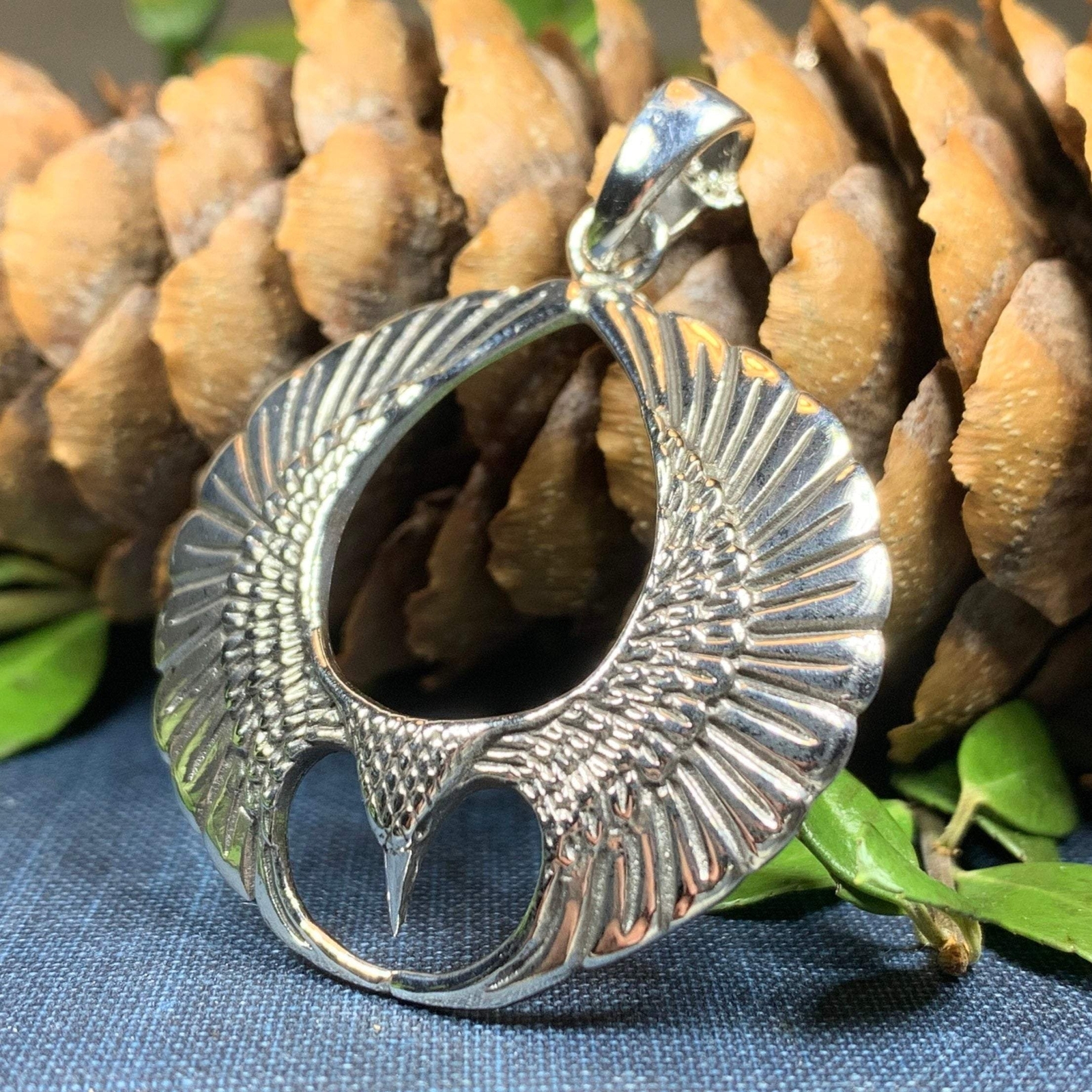 NEW Solid Sterling Silver Eagle Wings Necklace Large Bird Biker Pendant 925