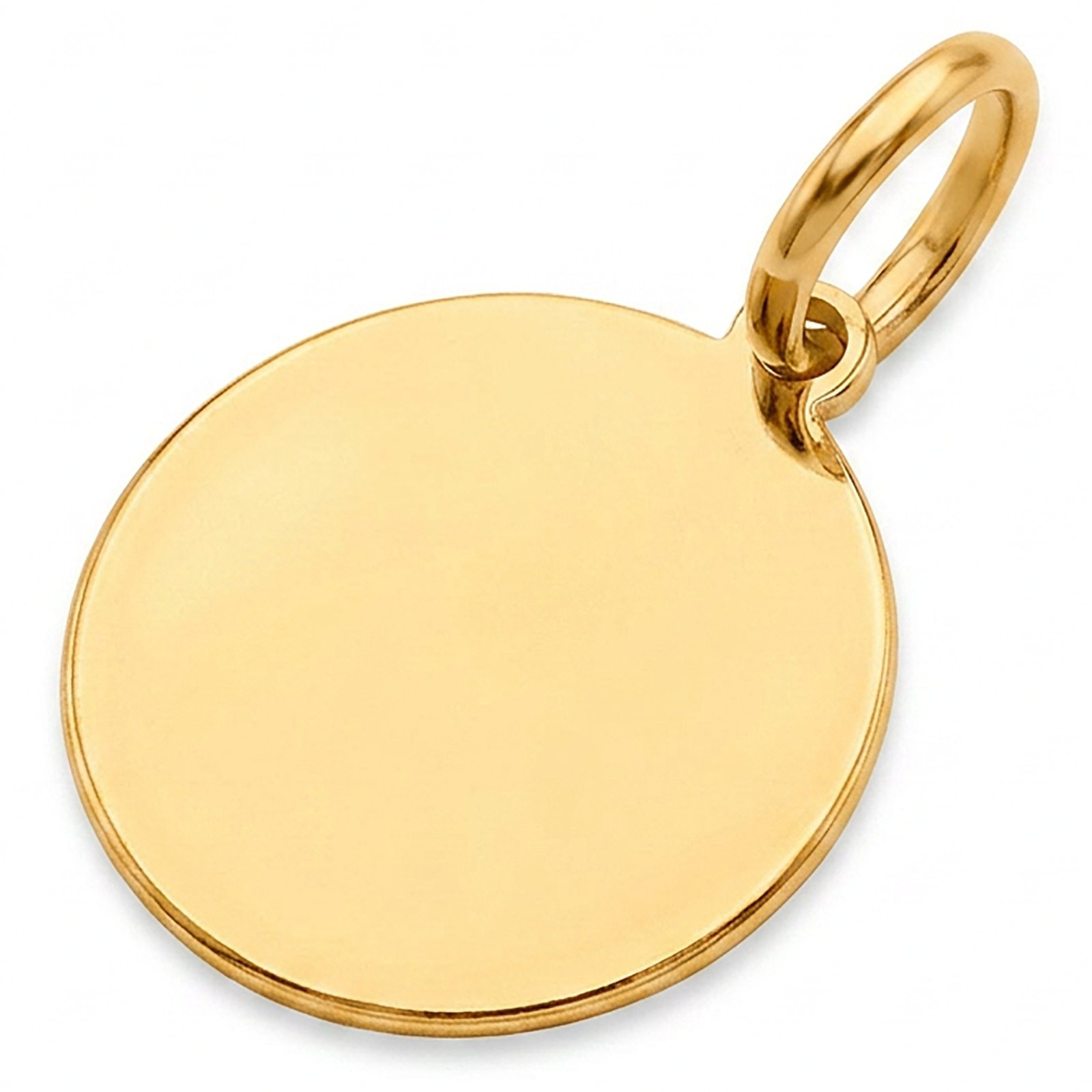 10k Solid Yellow Gold Round Disc Plain Small Delicate Engravable Charm Pendant