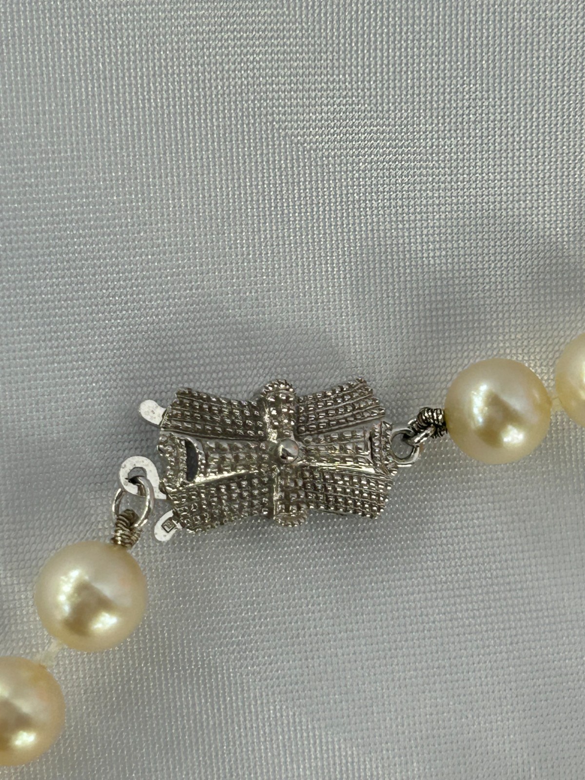 VINTAGE AKOYA CULTURED PEARL STRAND NECKLACE 18″ SOLID 14K WHITE GOLD 585 CLASP