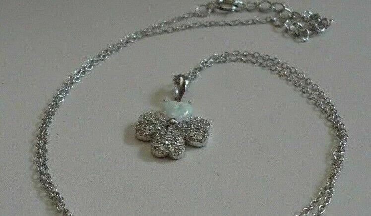 1.40Ct Heart Cut Fire Opal Diamond Flower Pendant 14K White Gold Finish 18″Chain
