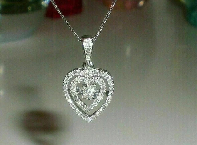 2 Ct Round Cut Moissanite Heart Pendant With Free Chain 14K White Gold Plated