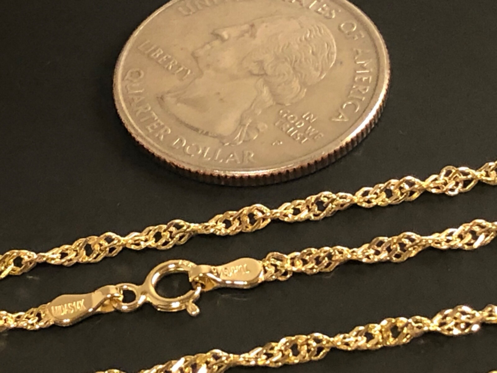 14K Solid Yellow Gold 2.15mm Singapore Chain Diamond Cut Twisted Necklace 16-24”