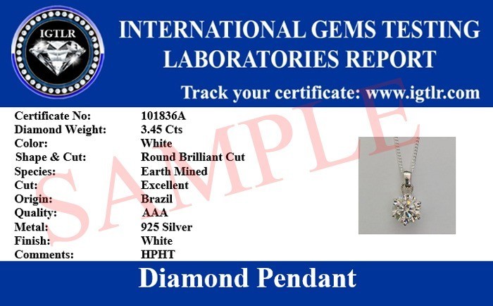 RARE 14.55 Ct Certified White Diamond Solitaire Pendant 925 Silver Great Luster