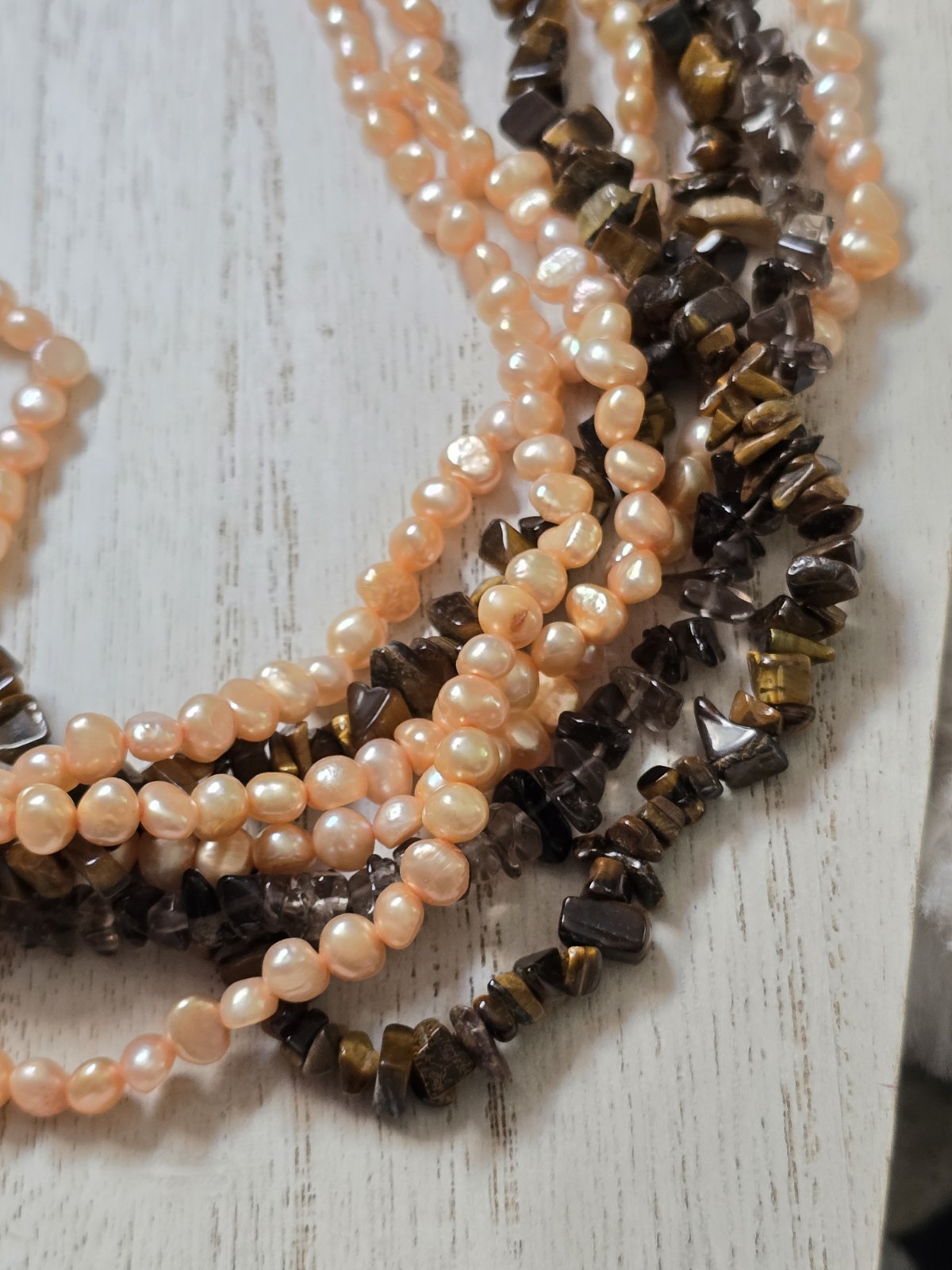 Ross Simon Tiger Eye Tigers Eye Bead Pearl Sterling Silver Multi Strand Necklace