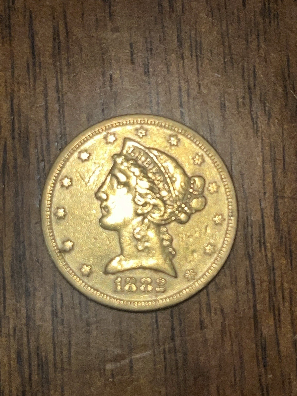 Gold 5 Dollar 1882 Liberty Coin S Mint 22k 8.3 Grams Total Wt