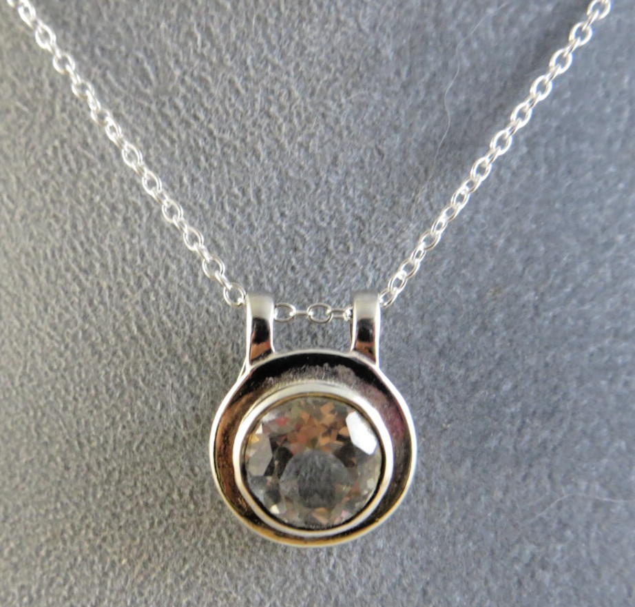 Very Light Blue Topaz Sterling Silver Round Pendant 18″Chain Necklace #586