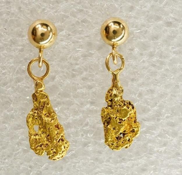 Estate Jewelry Alaska Placer Gold Earrings Pierced 14KT Bale 22KT Nugget 1G