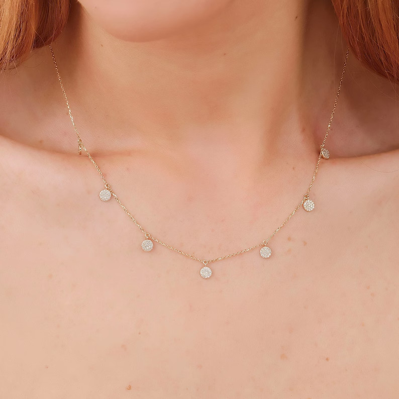 Disc Station Necklace For New Year Gift Round Natural Diamond GH/SI GDGL Certify