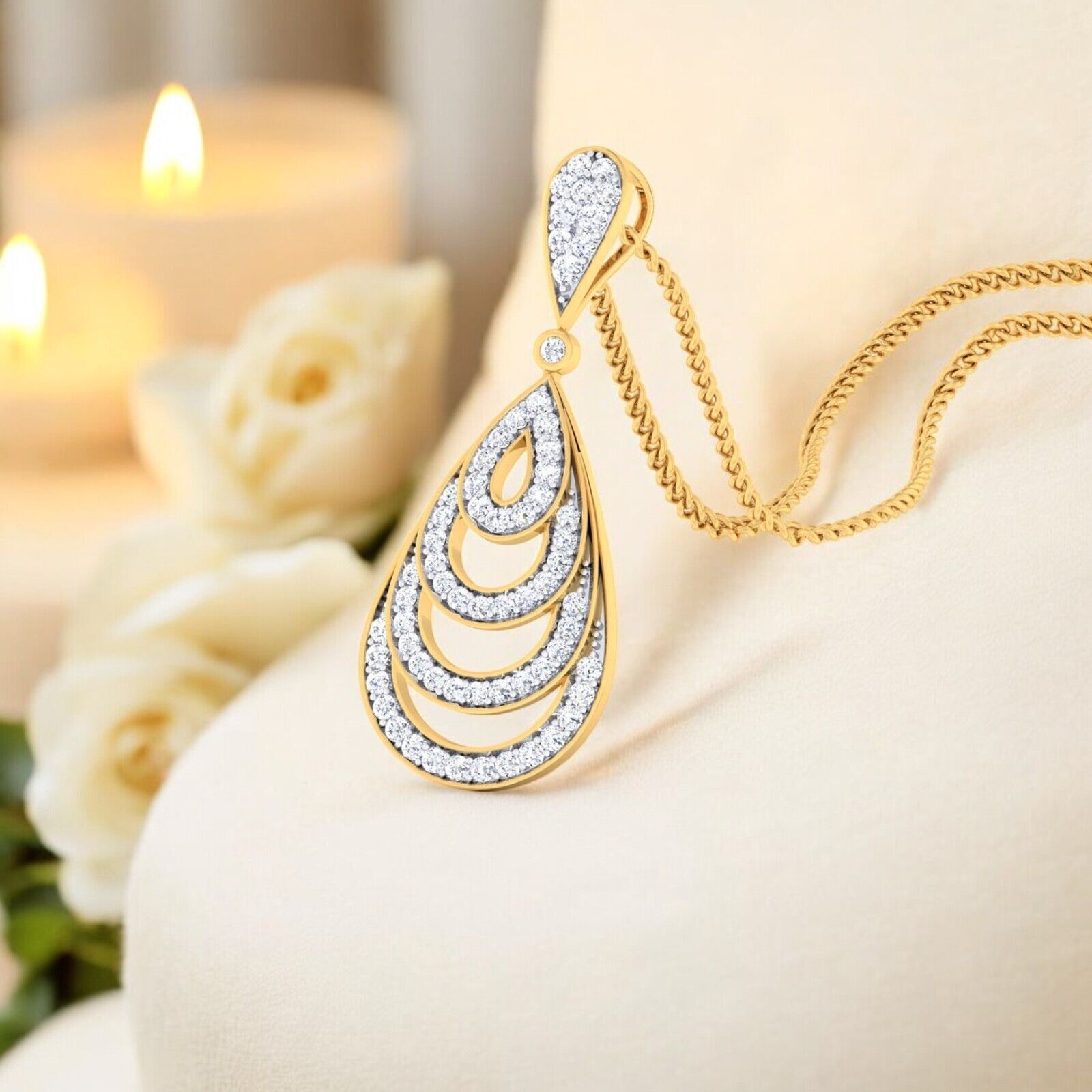 Beautiful 0.80 Cts F/VS1 Round Brilliant Cut Diamonds Necklace 14K Gold
