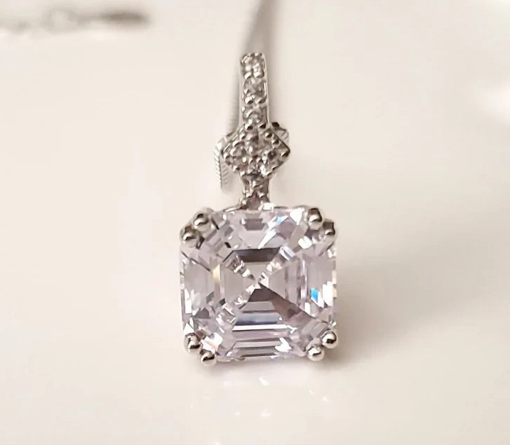 2 CT Asscher Cut Solitaire Moissanite Wedding Pendant 14K White Gold Plated