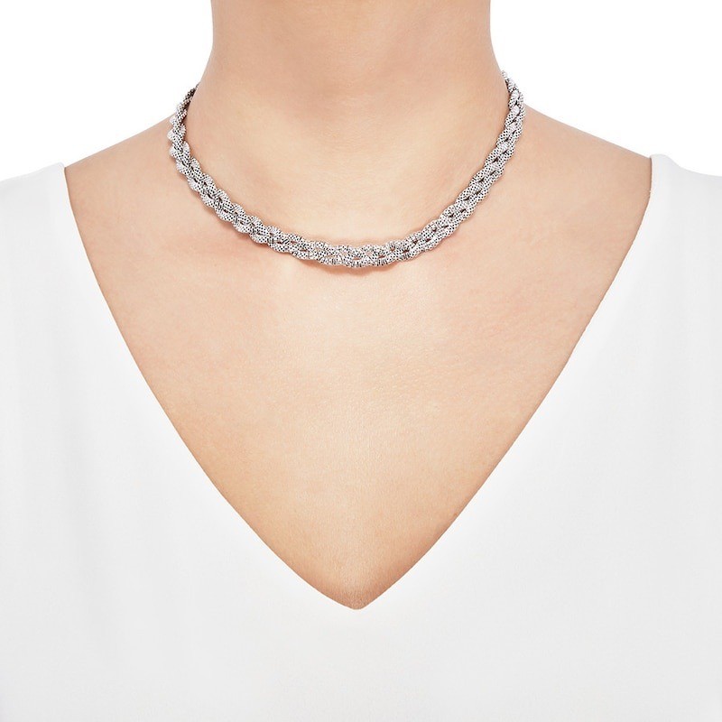 Jared Braided Popcorn Chain Necklace 925 Sterling Silver 16 Inch Woven Mesh