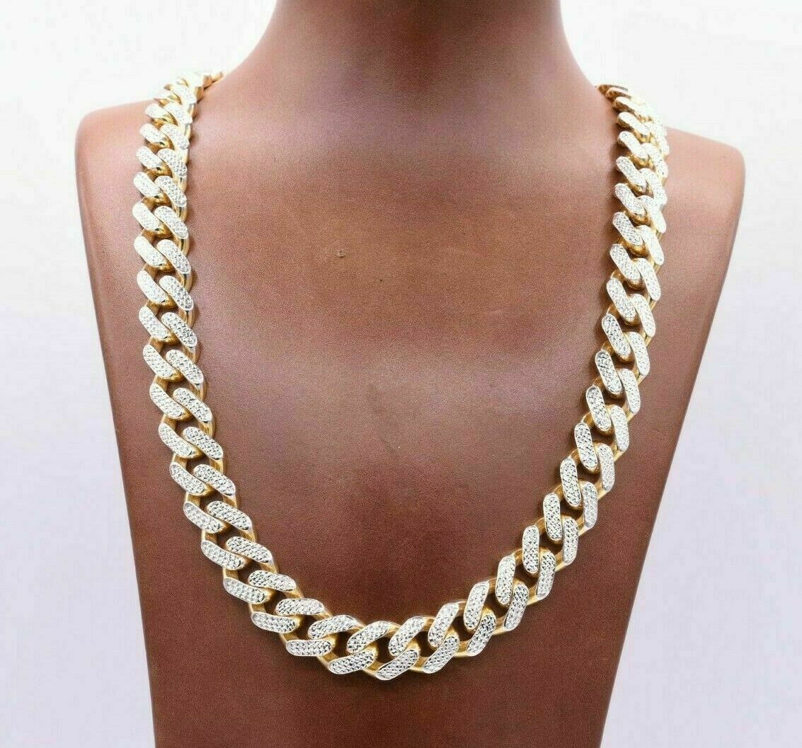 13mm Miami Cuban Royal Chain Diamond Cut Necklace Real 10K Yellow White Gold 30″