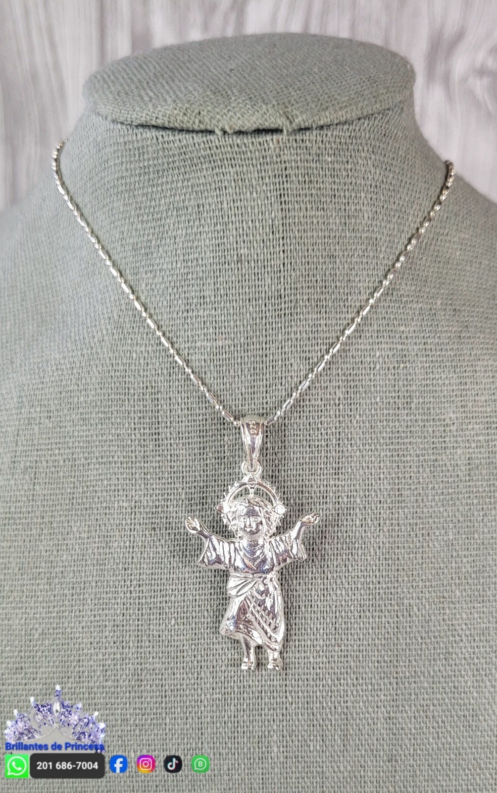 925 Sterling Silver Baby Jesus Religious Pendant Without Chain