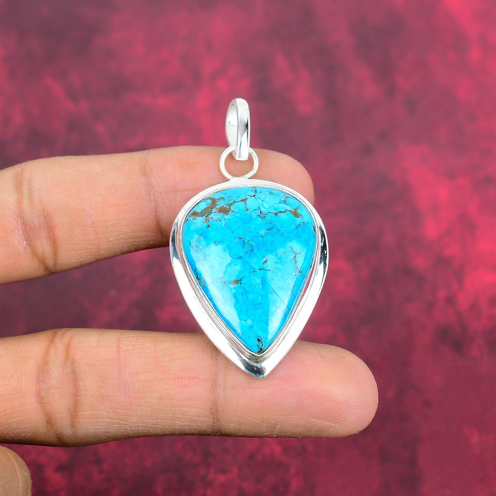 Blue Turquoise Gemstone Handmade 925 Sterling Silver Pendant Jewelry