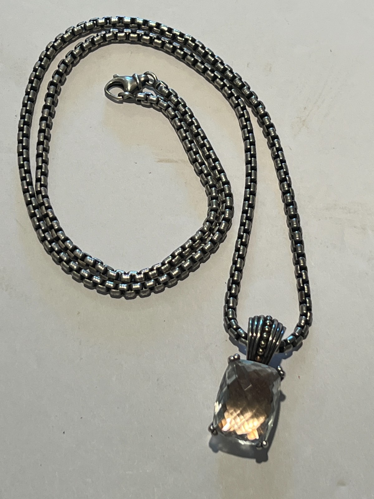 LAGOS Sterling & 18kt Gold Caviar Pendant Chain White Topaz Stone
