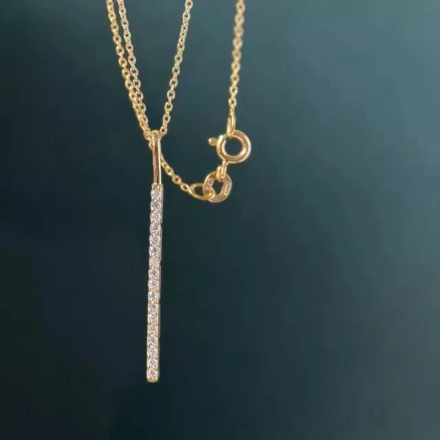1 Ct Round Cut Lab-Created Diamond Bar Pendant Chain 14K Yellow Gold Plated