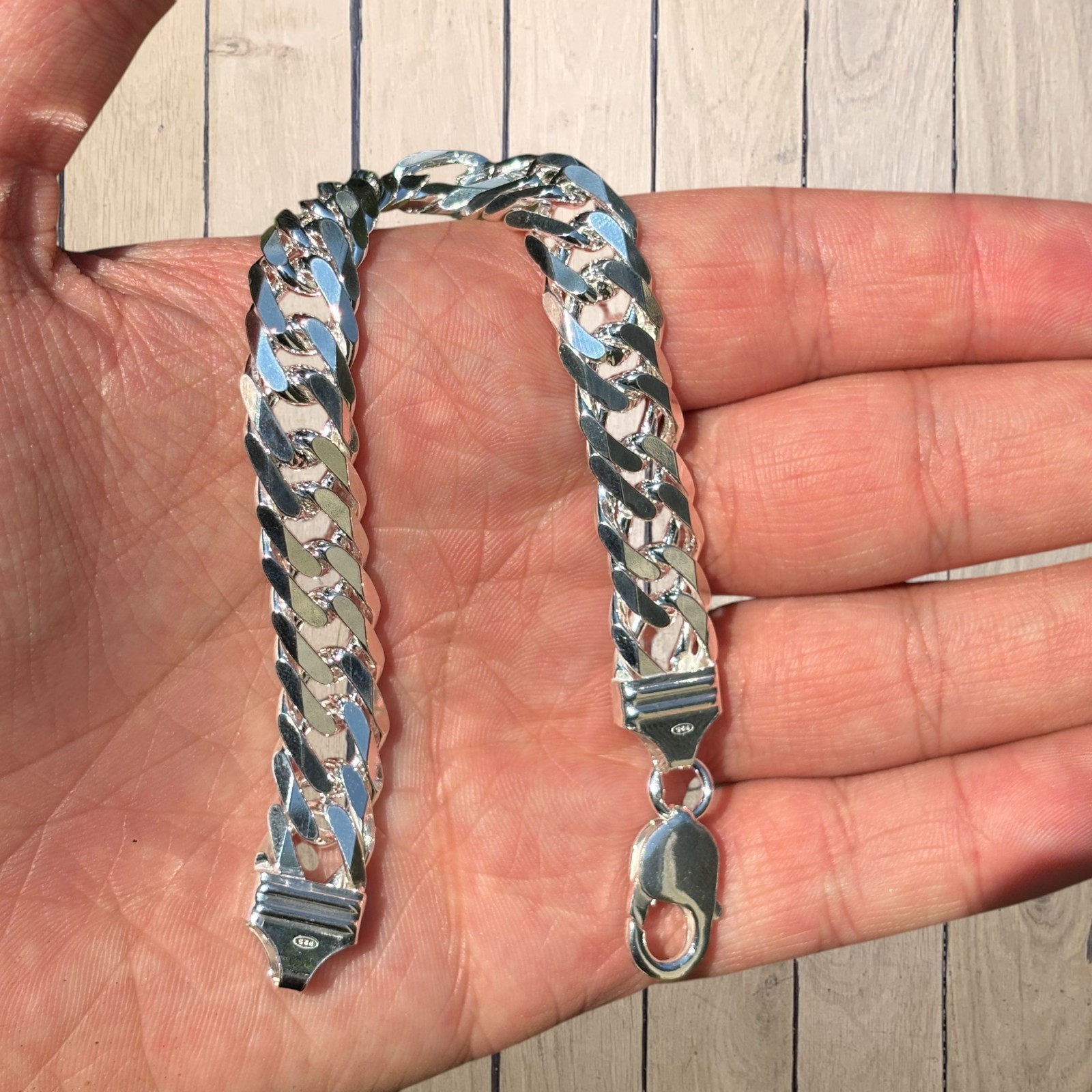 12mm Double Curb Link Bracelet – Real Solid 925 Sterling Silver MADE IN ITALY
